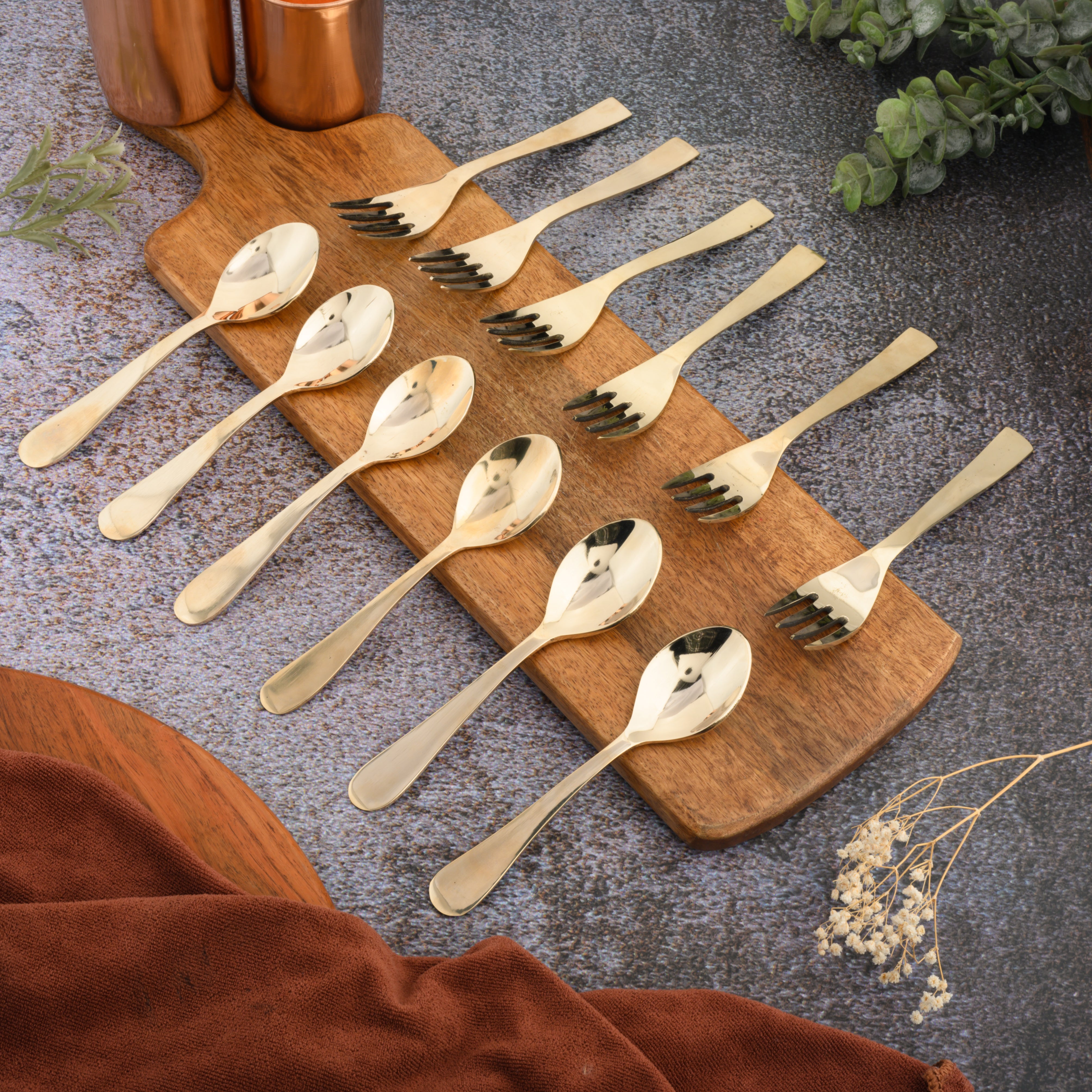 Brozne Dinner Dessert Spoon Fork Set (Pack of 12) - Glossy